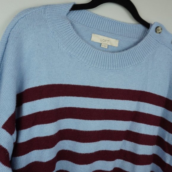 LOFT Light Blue‎ and Dark Red Striped Pullover Soft Sweater Size XL - Picture 3 of 6